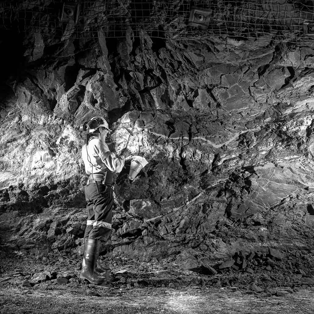 Bellevue gold mine worker in mine